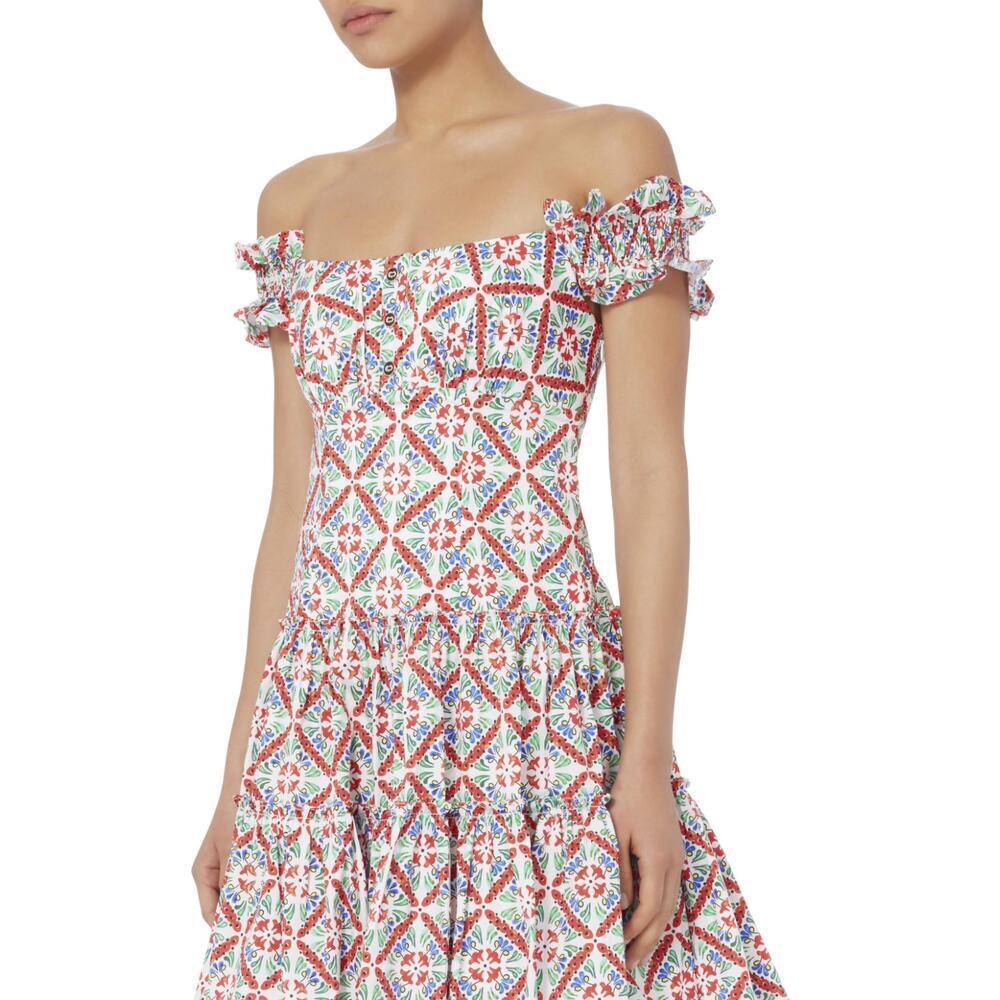 Caroline Constas Maria Square Neck Tiered Ruffle Off Shoulder Mini Dress Resort - Picture 7 of 16